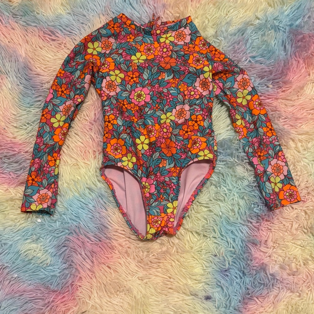 Floral Long Sleeve Girls One Piece Swimsuit